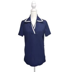 Bay Harbour Vintage 70s Navy Ribbed Dagger Collar Tunic Mini Dress Large